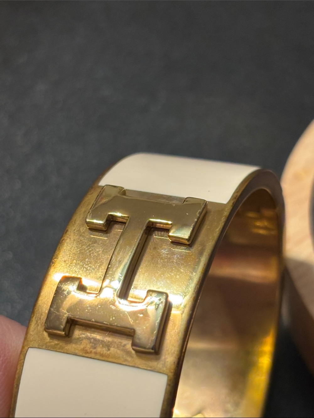 C. Wonder Gold Tone and Cream H-Accent Enamel Cuff Bracelet - Picture 7 of 17